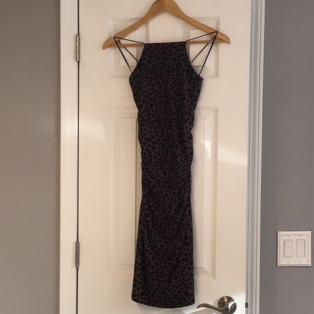 LEITH BODYCON  RUCHED LEOPARD DRESS NWT SMALL